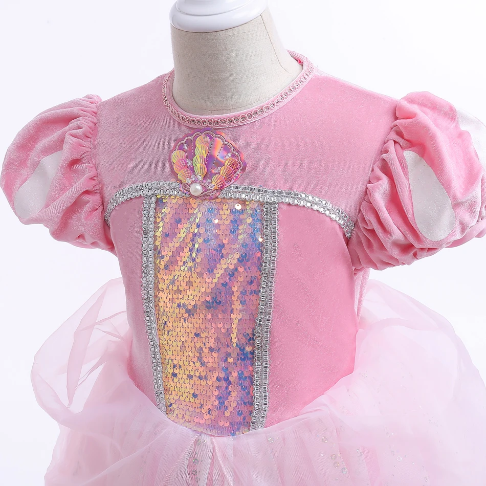 Girls Mermaid Costume Ariel Pink Luxury Sequin Cosplay Princess Dress Kid Carnival Birthday Party Gown Stage Performance Outfits