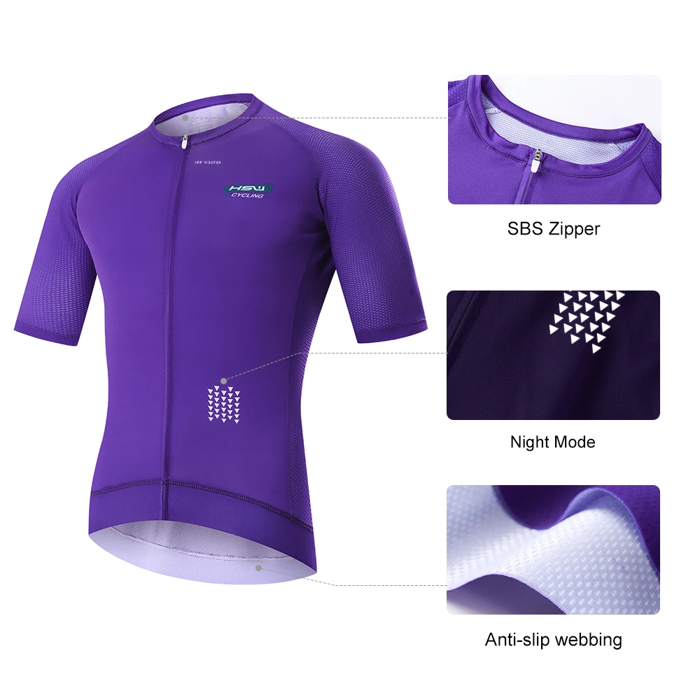 HISERWA Men Cycling Jersey Slim Fit Breathable Quick Dry Aero Cycling Jersey Maillot Ciclismo Hombre Pro MTB Road Bike Shirts