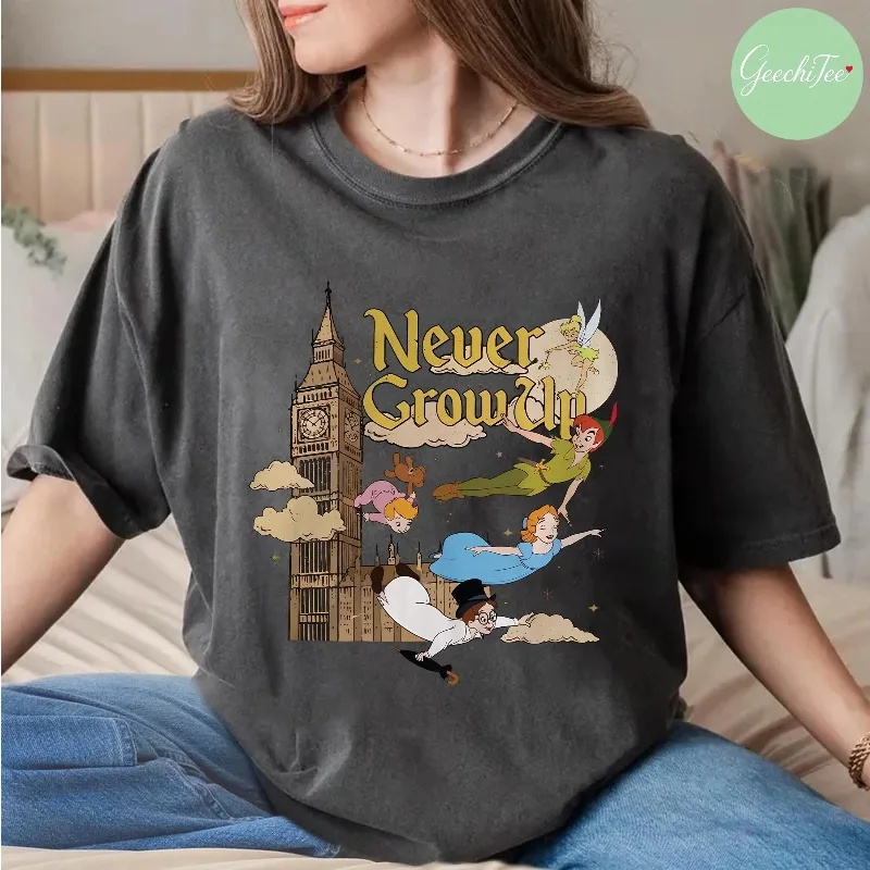 تي شيرت بيتر بان، تينكر بيل، ويندي جون مايكل، فلاي تو نيفرلاند، كاجوال لجميع المواسم للجنسين، ملابس شارع من القطن الخالص #3