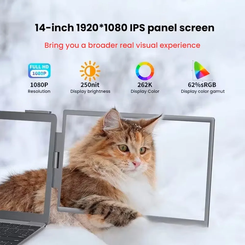 Novo monitor duplo portátil de 14 ", extensor de laptop com tela fhd 1080p ips USB-C para negociação/programação/jogos segundo display
