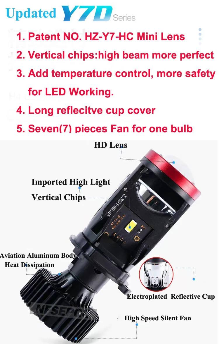 Y7D 120W H4 Headlights Car H4 LED Mini Projector Lens 6000K High Low Beam Turbo Fan Auto LED H4 Lamp LHD RHD 12V 24V