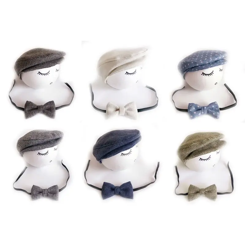 

Baby Hat Tie Handmade Newborn Photography Props Bow Tie Gatsby Hat Hat W3JF