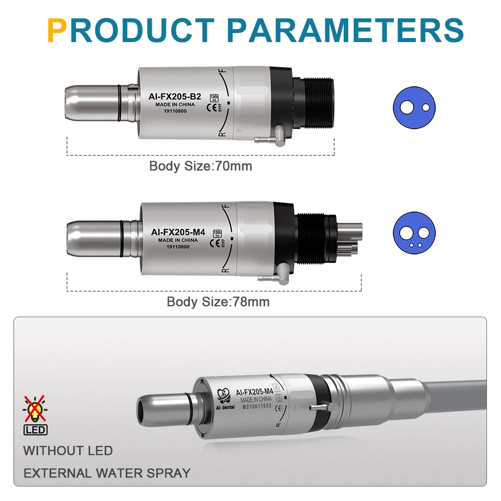 AI-FX205-B2/M4 ทําสั้นและไฟแช็กสําหรับทันตแพทย์มอเตอร์อากาศสําหรับเก้าอี้ทันตกรรมสเปรย์น้ําภายนอก Max. 25,000 นาที-1