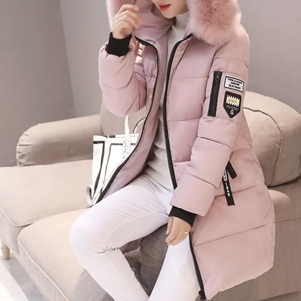 Women Hooded Winter Coat Stylish Women\'s Winter Cotton Coat Thickened Windproof Warm with Hood Zipper Pockets Slim Fit Lady Down