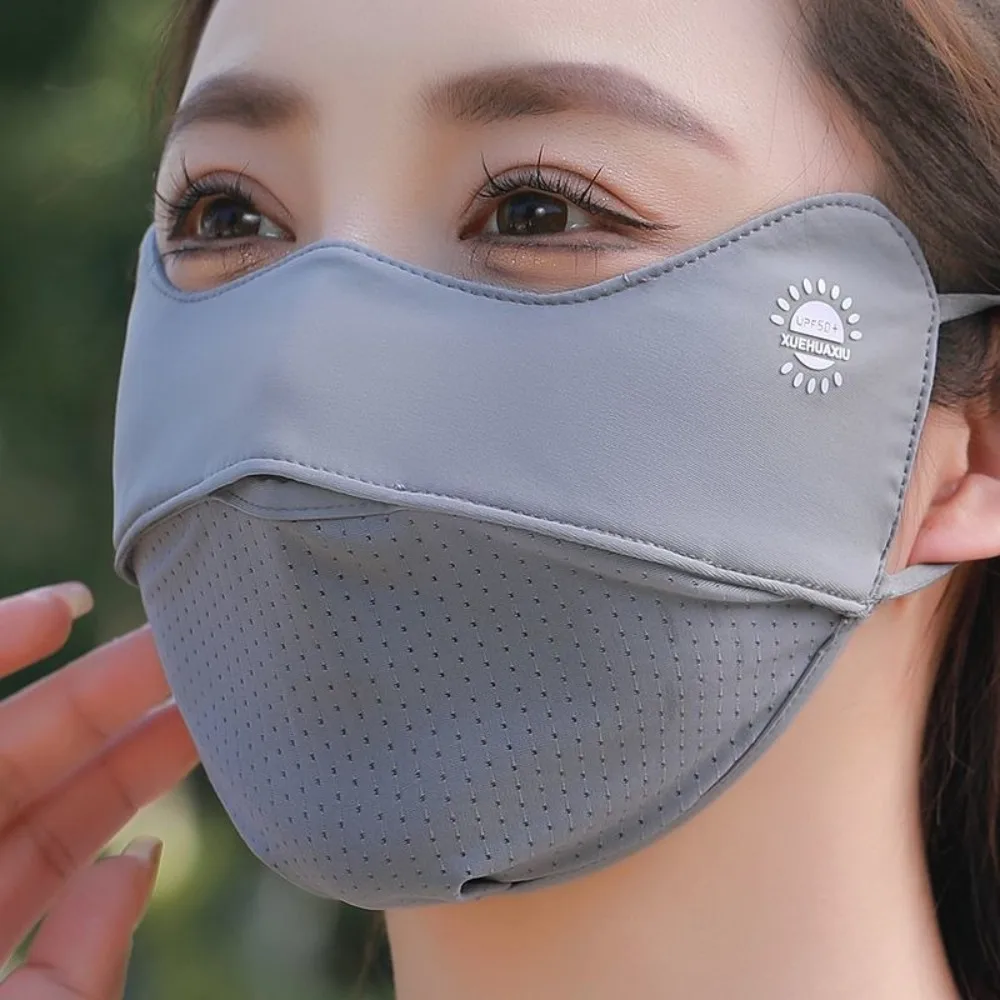 Nueva máscara de seda de hielo transpirable, máscara de protección solar lavable Anti-UV, máscara facial de montar de malla a prueba de polvo para las cuatro estaciones