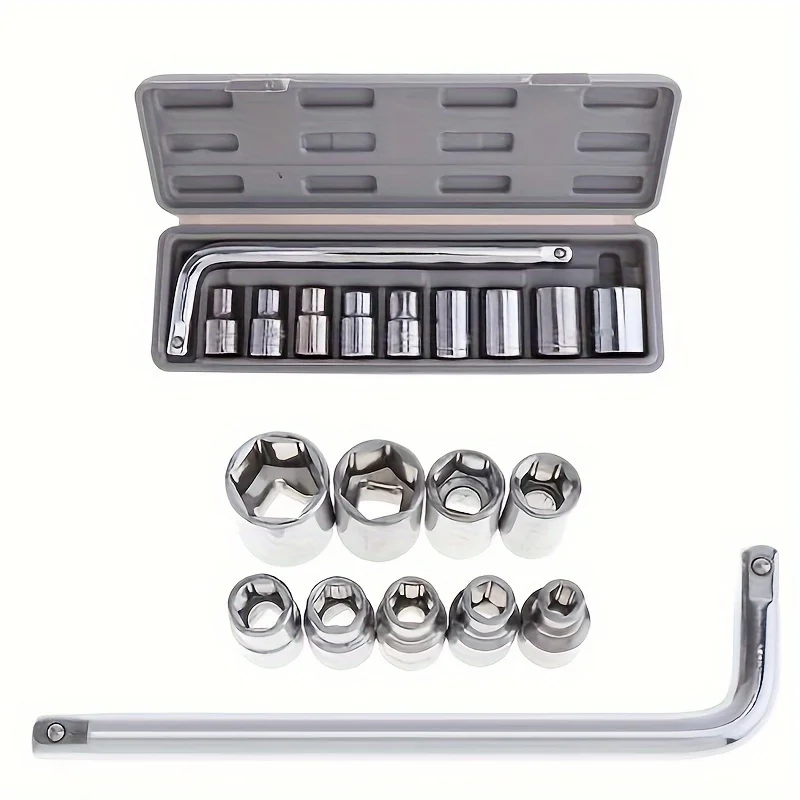 10Pcs Chrome Vanadium Steel Socket Set 8/10/11/12/13/14/17/24mm Auto Repair and Tire Changing Tools Wrench Socket Head