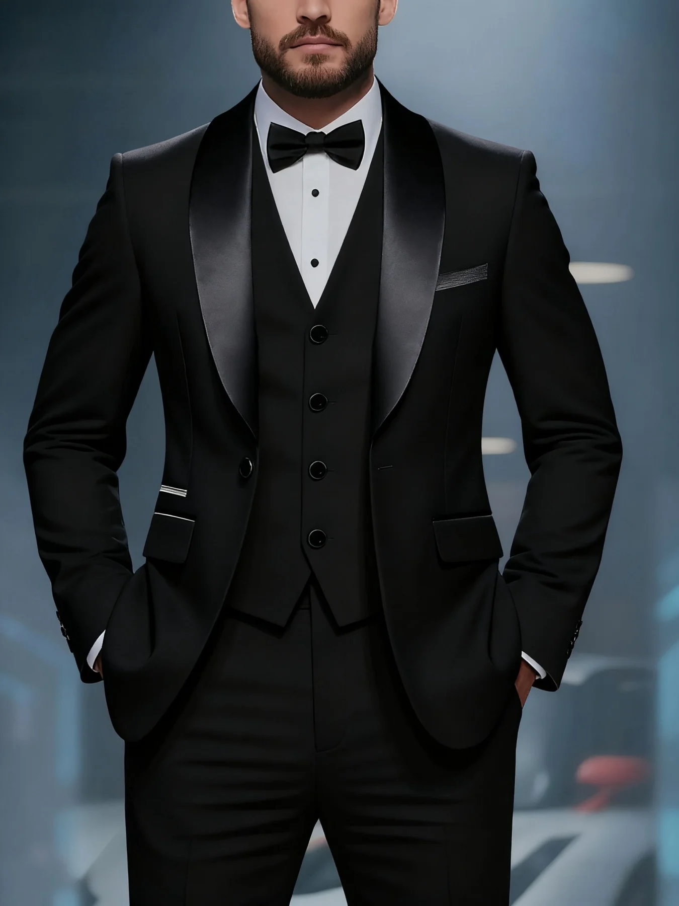 

Men's Shawl Collar 3 Pcs Premium Suit Set Jacket Pants Vest for Wedding Groom Attire