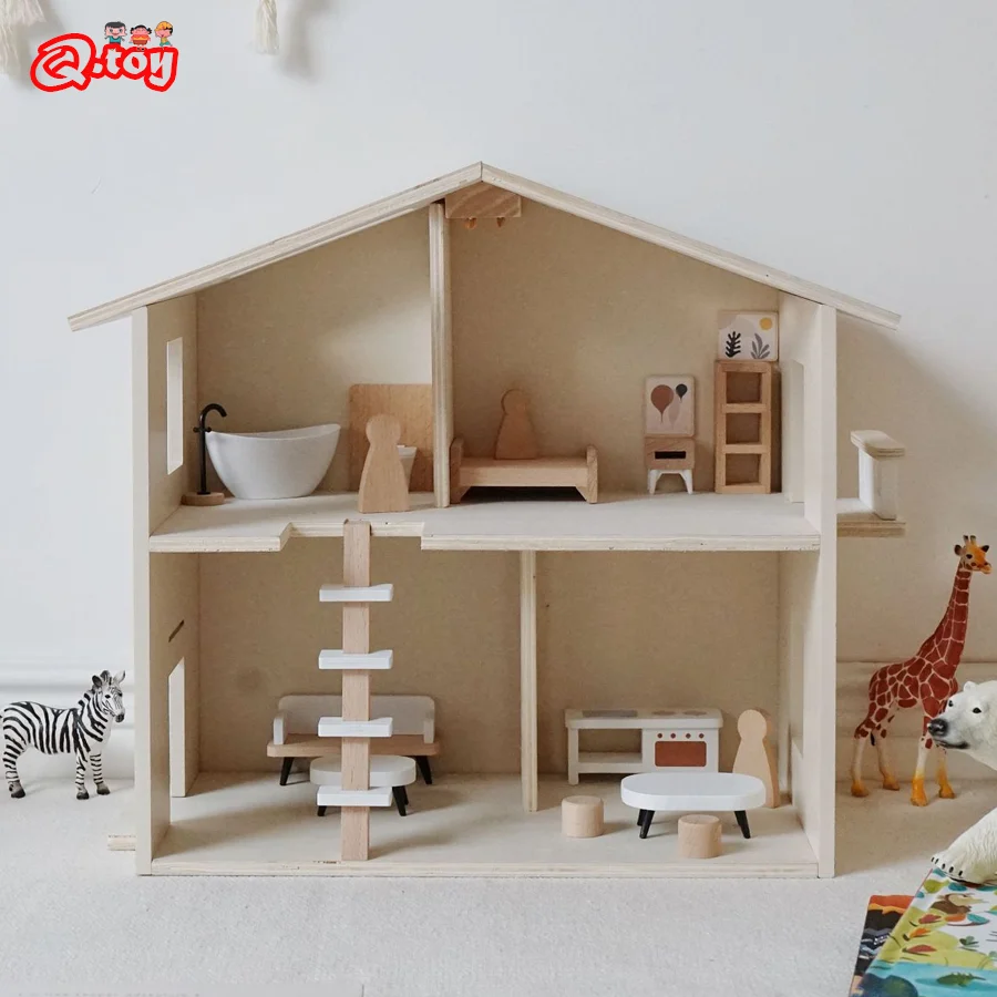 

Wooden Pretend Play Miniature Furniture Dollhouse Set INS Style Villa Doll House Learning Education Imitation Game Children Toys