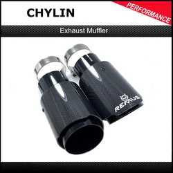 Car Universal Modiflcation Stainless Steel Single Exhaust Pipe Full Carbon Remus Logo Glossy Black Cover Muffler Tip For Any Car