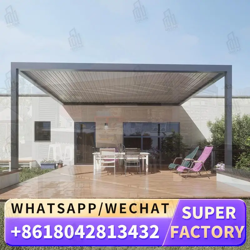 

Motorised Waterproof Louvered Sunshade Outdoor Pergola for Modern Aluminium Bioclimatic Shelter Louver Pergola