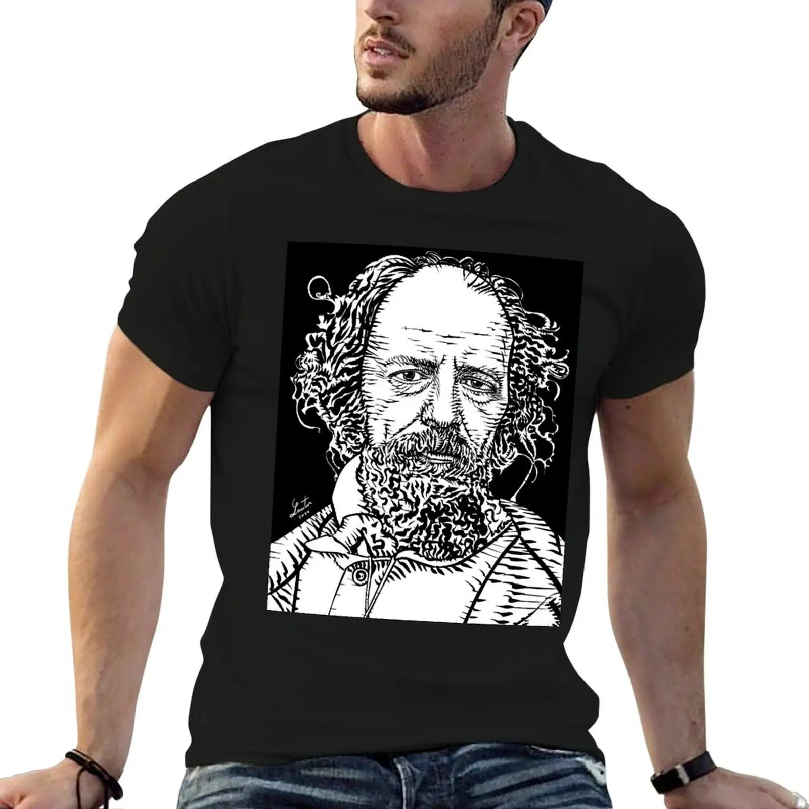 ALFRED,LORD TENNYSON ink portrait T-Shirt anime stuff hippie clothes cotton graphic tees compression shirt men