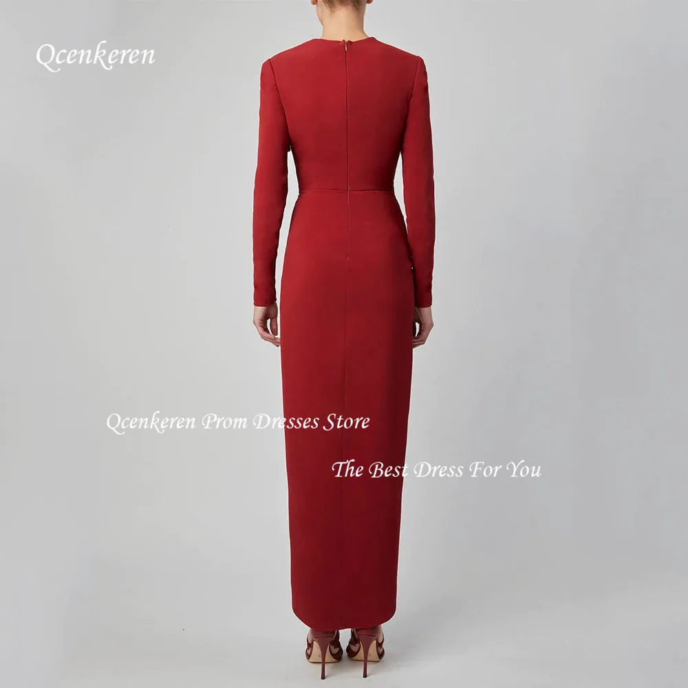 Qcenkern-Robe de Soirée Rouge à Manches sulfet Col Rond pour Femme, Tenue Formelle pour Occasions Spéciales, Mariage Saoudien, Sirène, 2023