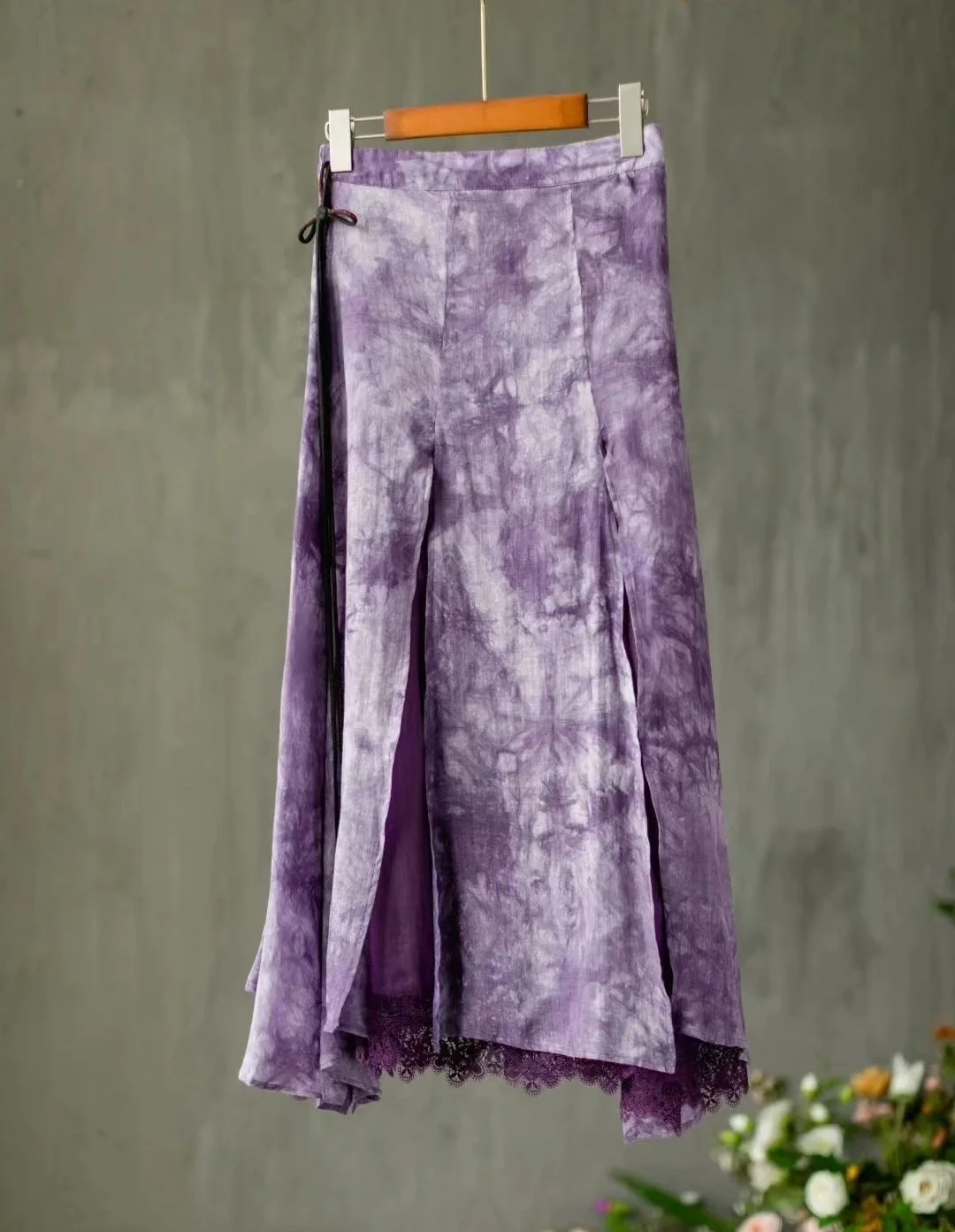 NEW Tie dye long skirts 100% ramie lace Women's skirt Summer A-LINE Voile vinatge Skirts High quality Spring clothes