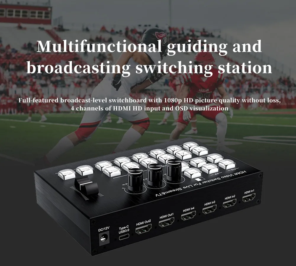 4-channel HDMI Pilot Switch Keyboard Station 1080P60 HDCP1.4 Standard PGM PVW Split Modes for Multimedia Instruction Live-stream