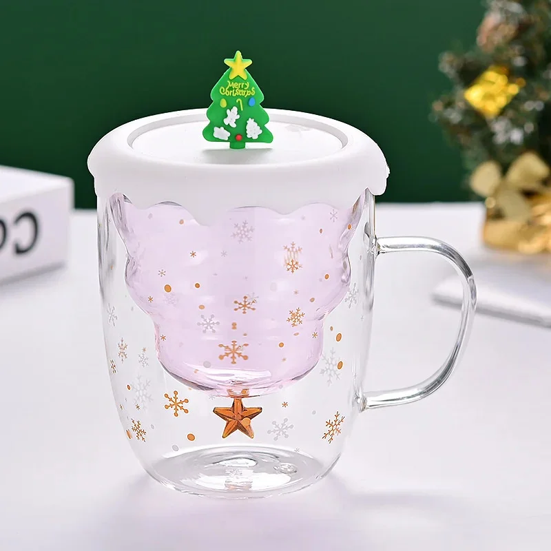 

300ML Christmas Tree Glass Coffee Mug Milk Drinkware With Handle Heat-resistant Cartoon Christmas Style Mug For Friends Gift