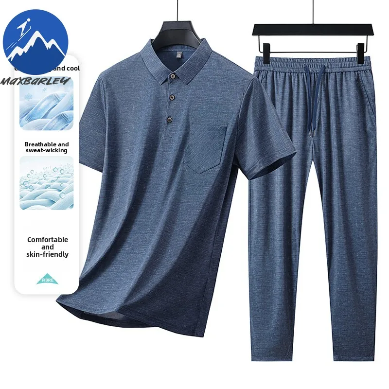 

2026 Summer Suit Breathable Cooling Morning Run Sport Suits Mens Hiking Lightweight Comfortable Shirt Long PantsTwo Piece