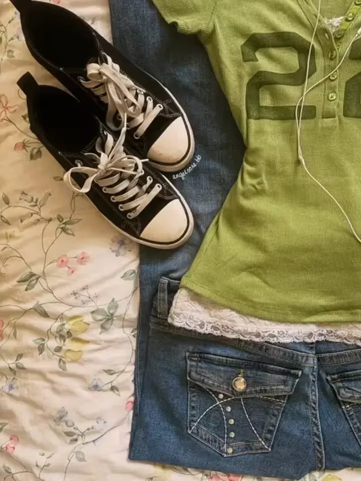 Vintage Y2K Damen Farbblock-Kurzarmshirts Crop Top Lässig Schmal Geschnitten Schick Faux Zweiteiler Frühling Sommer Gestreift Streetwear – Detail 3