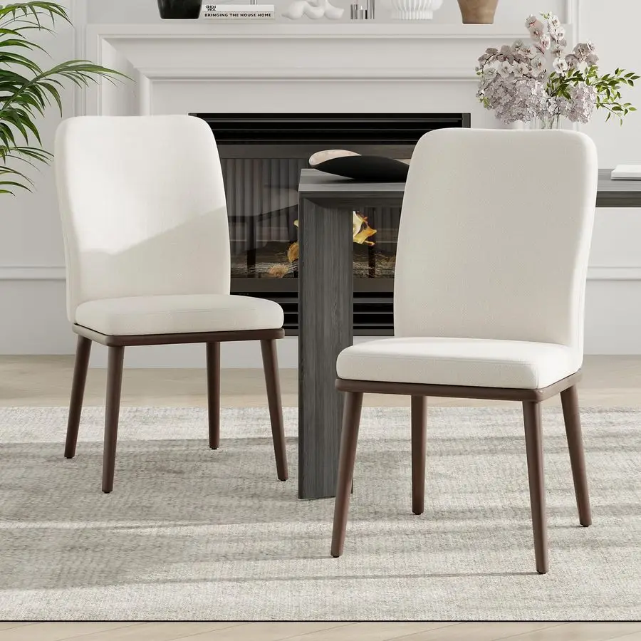 

Набор из 2 обеденных стульев, современный тканевый стул с деревянными ножками для кухни, столовой и кафе, бежевый