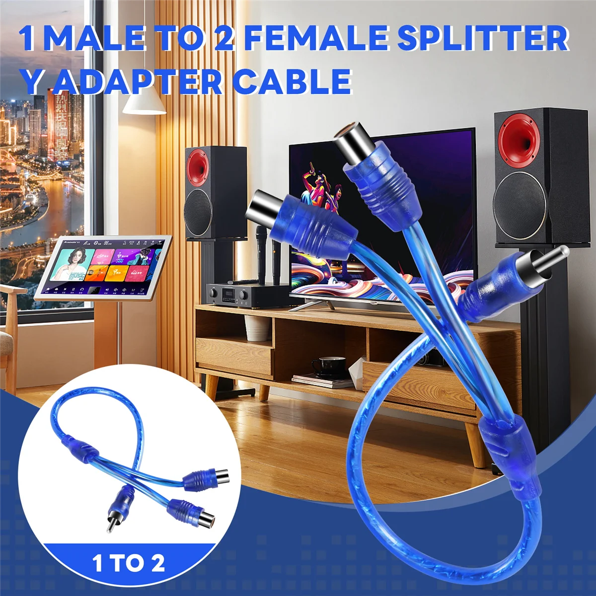 2x RCA Phono Y Splitter Lead Adapter Cable 1 Male To 2 Female Car Connector 30cm HOT