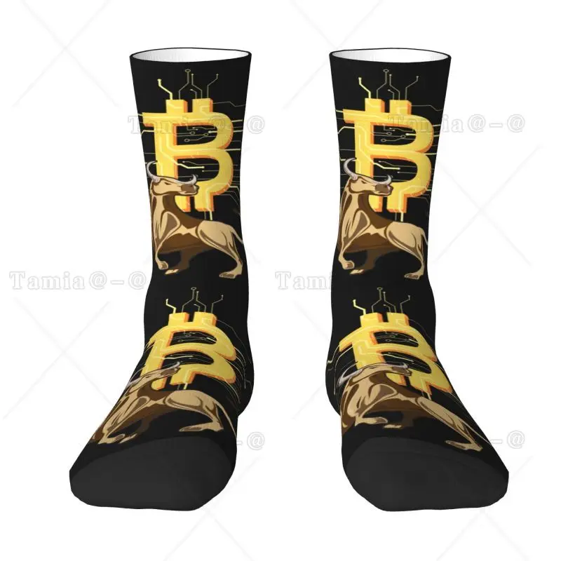 Bitcoin Bull Mens Crew Socks Unisex Kawaii BTC Crypto Currency Spring Summer Autumn Winter Dress Socks