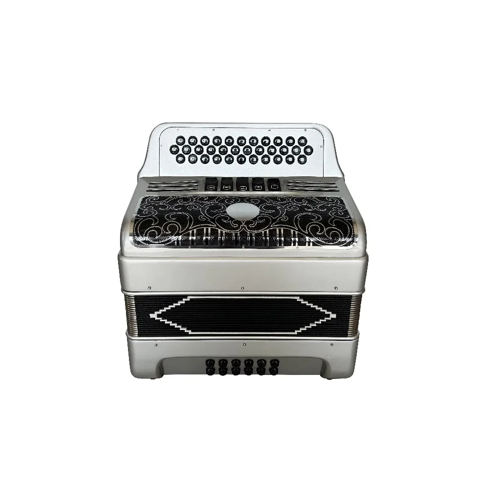 أداة الأكورديون Diatonic المهنية OEM 34 أزرار 12 باس 5 سجلات الجسم الفضي الأسود الفضة شواء JB3412D