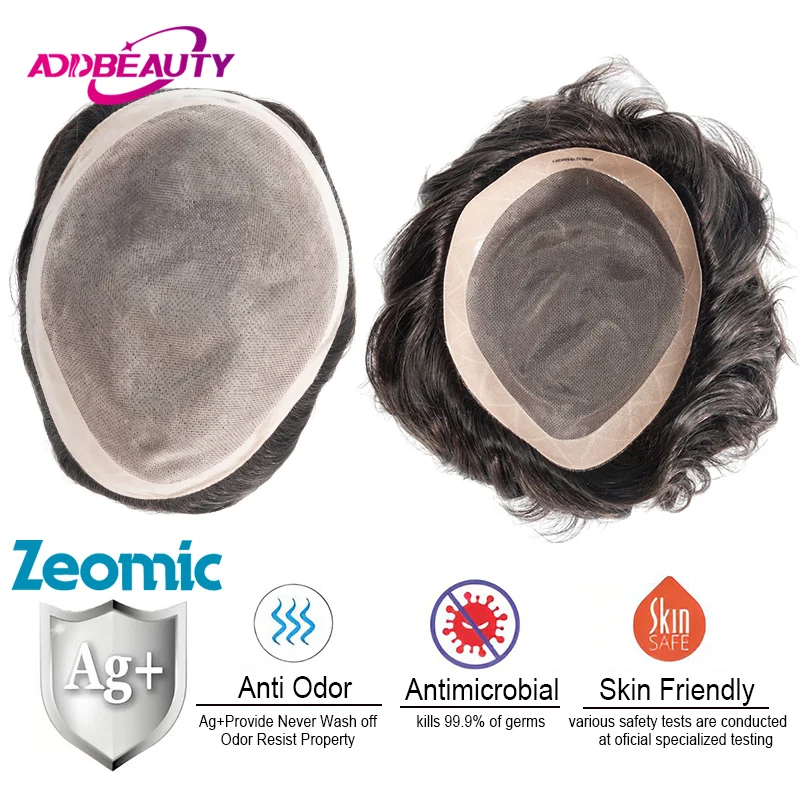 

New Antimicrobial Men Toupee Fine Mono NPU Indian Human Remy Hair Men's Wigs Double Knots Capillary Prosthesis Natural Hair Wigs