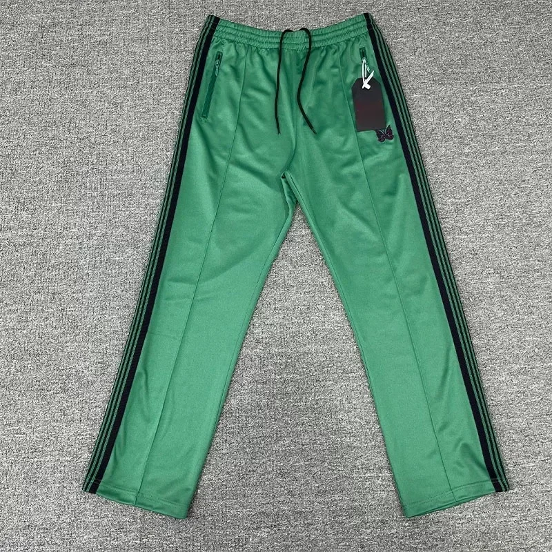 

2025ss Green Butterfly Embroidery Casual Pants Men Women 1:1 High Quality Stripes Straight Pants With Tags Tracksuit Set