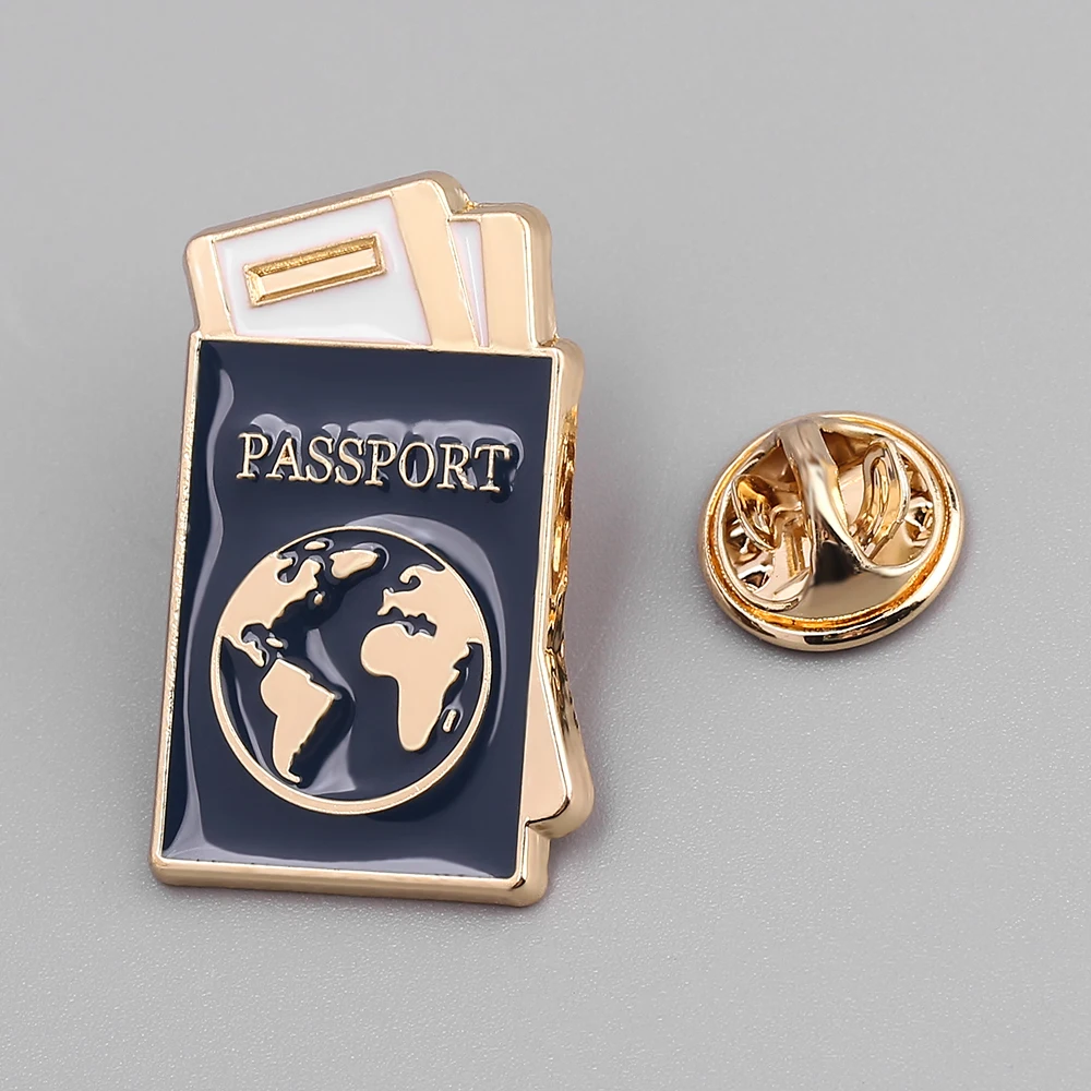 Travel Passport Enamel Pins Brooch Metal Badges Jewelry Accessories Pilot Gifts