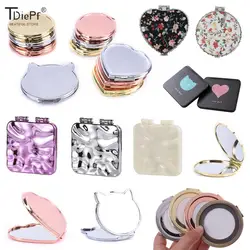 Foldable Plating Makeup Mirror Mini Square Makeup Vanity Mirror Hand Mirrors Double-sided Compact Mirror Pocket Cosmetic Mirror