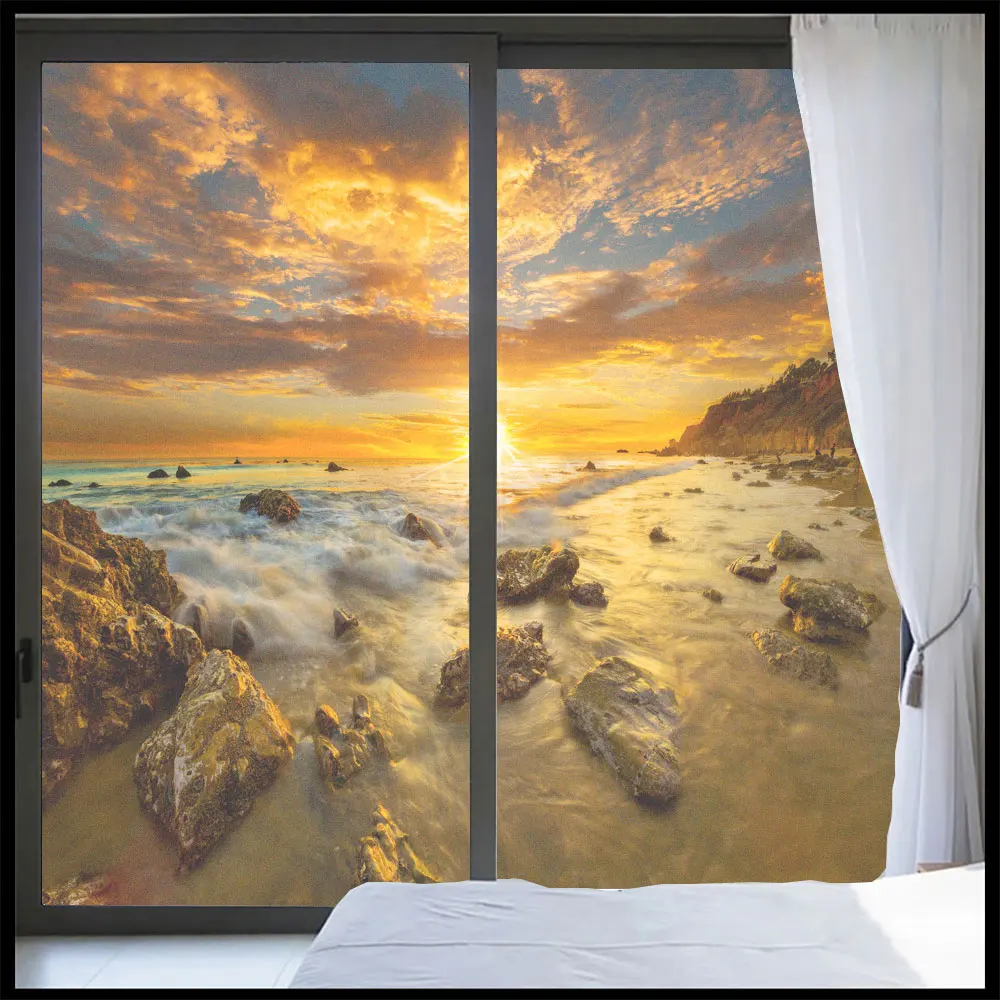 Glue-Free Static Cling Seascape patte Privacy Glass Window Frosted Tint Sticker Bedroom Glass Window Sun Blocking Anti UV Flim