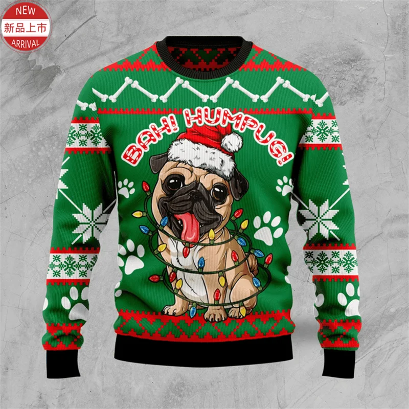 Christmas Theme Cute Pugs 3D Printing Sweatshirts Merry Christmas Pull Dogs Graphic Ugly Christmas Sweater Mens New In Sweaters