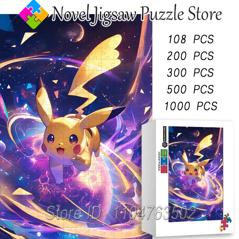Rompecabezas de 108/200/300/500/1000 Uds., personaje de Pokémon, rompecabezas de Pikachu, juguetes hechos a mano para niños y adultos, colección de juegos de descompresión