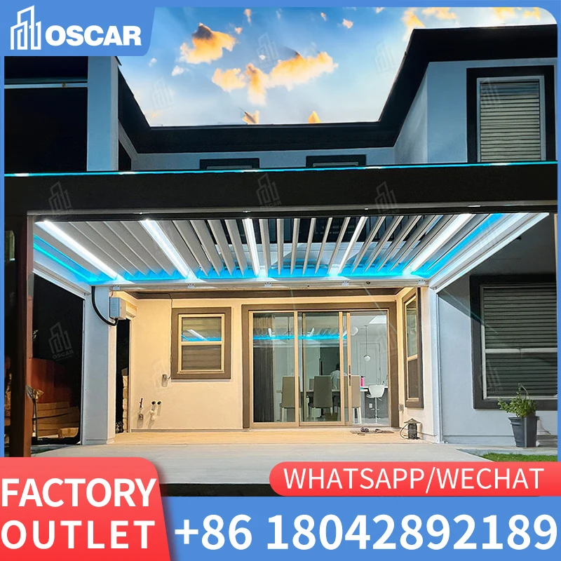 Opening and closing electric garden motorized waterproof roof system bioclimatique louvered outdoor aluminum pergola veranda