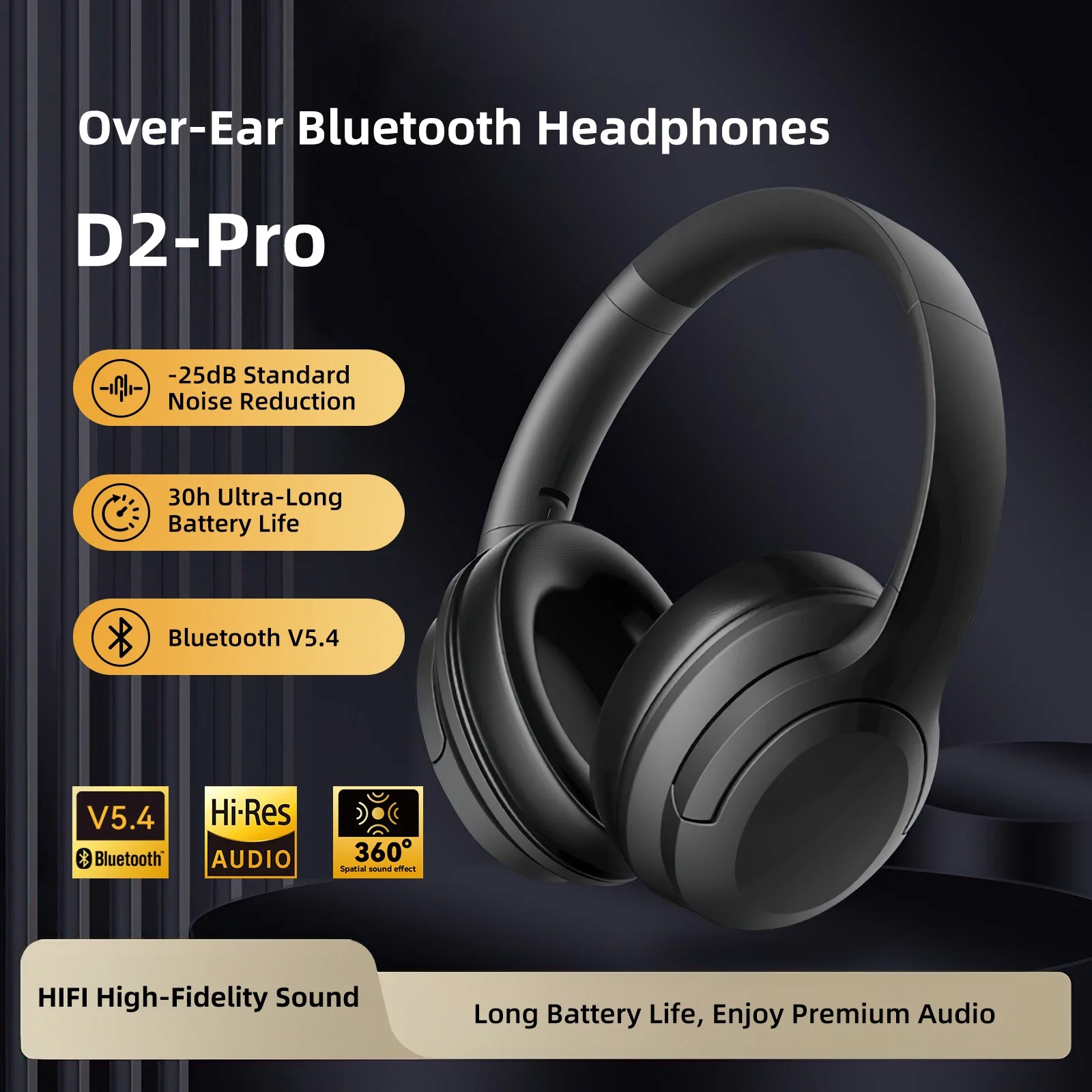 Foldable Wireless Bluetooth Headphones BT 5.4 Headphones 25dB Adaptive Noise Cancelling Headsets 30H Playtime Earphones
