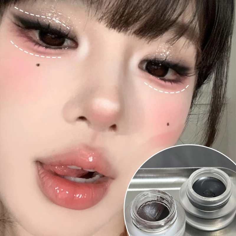 معجون تحديد العيون الأحمر غير اللامع المقاوم للماء مع فرشاة شفرة ناعمة وسهلة التلوين كحل جل جريء كريم دودة القز لون طبيعي