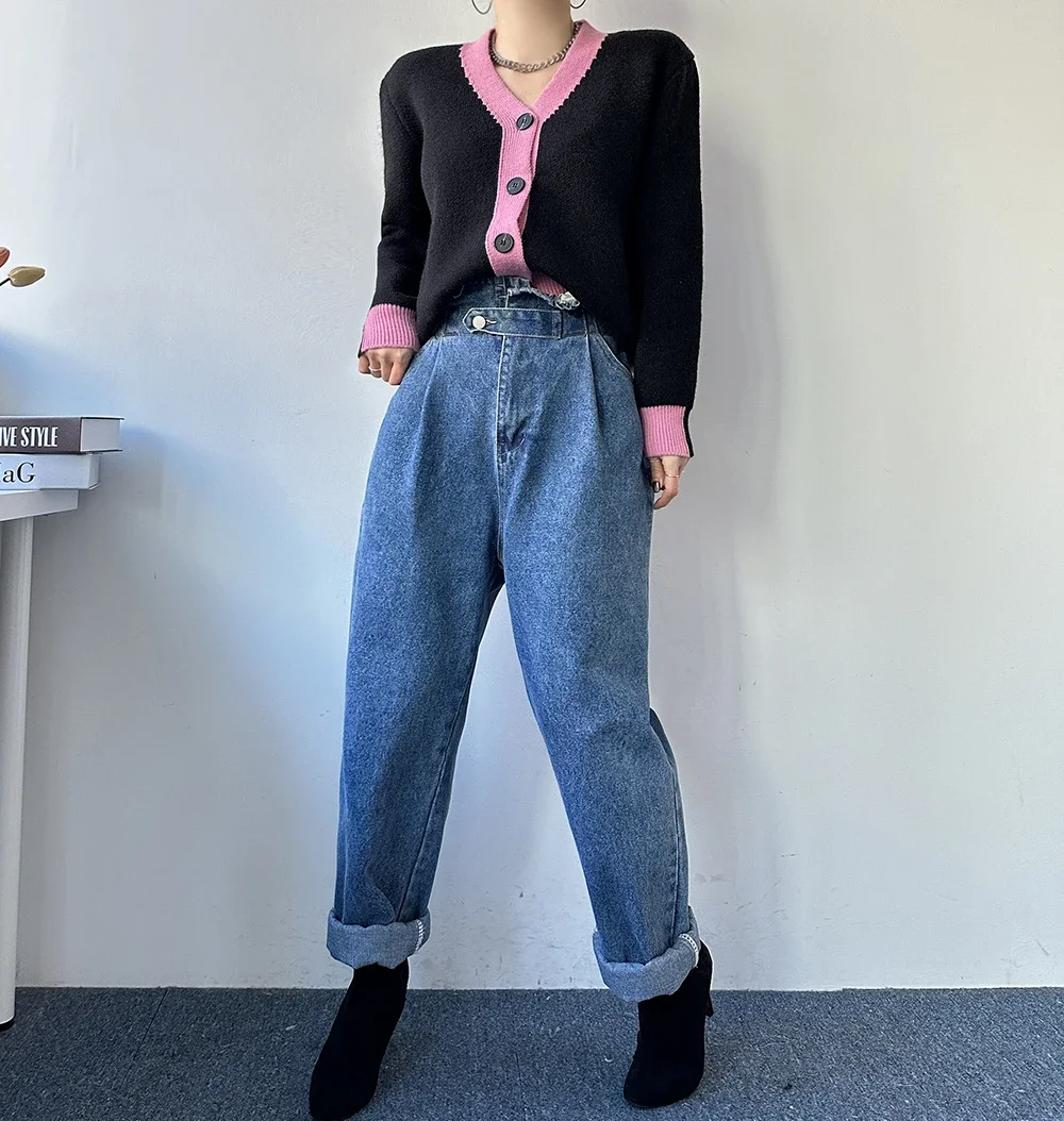 

Ladies Slouchy Baggy High Waisted Jeans Woman Clothing Girls Fashion Casual Denim Wide Leg Pants Female Women Clothes AAX6043