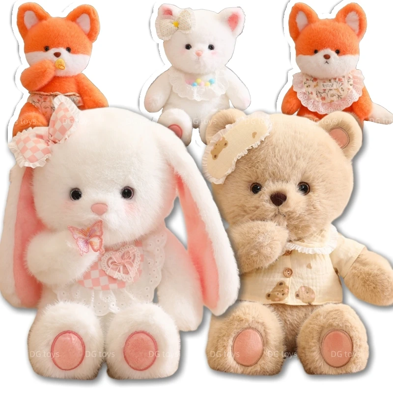 Flauschiger Plüsch weißer Teddy braunbär weißer Baby hasen fuchs mit Lätzchen kleid niedliche leckere Stofftiere kuschelig umarmen Spielzeug