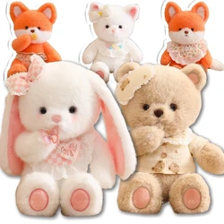 Ours en peluche blanc moelleux avec robe bavoir, bébé lapin et renard, peluches mignonnes, animaux en peluche, jouets câlins HDPtoys, YUNIStuffed