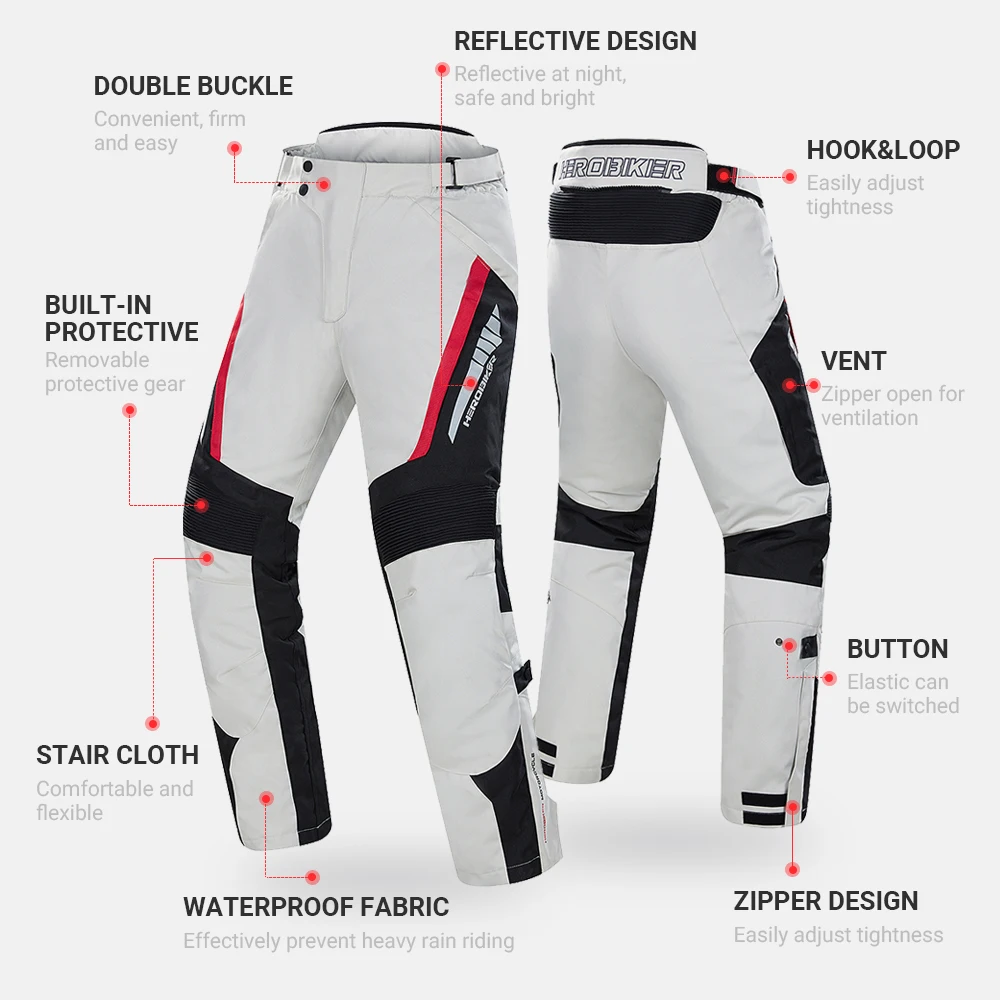 HEROBIKER Motorcycle Pants Men Motorcycle Trousers Windproof Motocross Pants Thermal Detachable Liner Bike Cycling Trousers