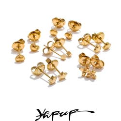 Yhpup Mini Very Small Chic Heart Star Flower Round Daily Stacked-up Earrings Women Stainless Steel Versatile Waterproof Jewelry