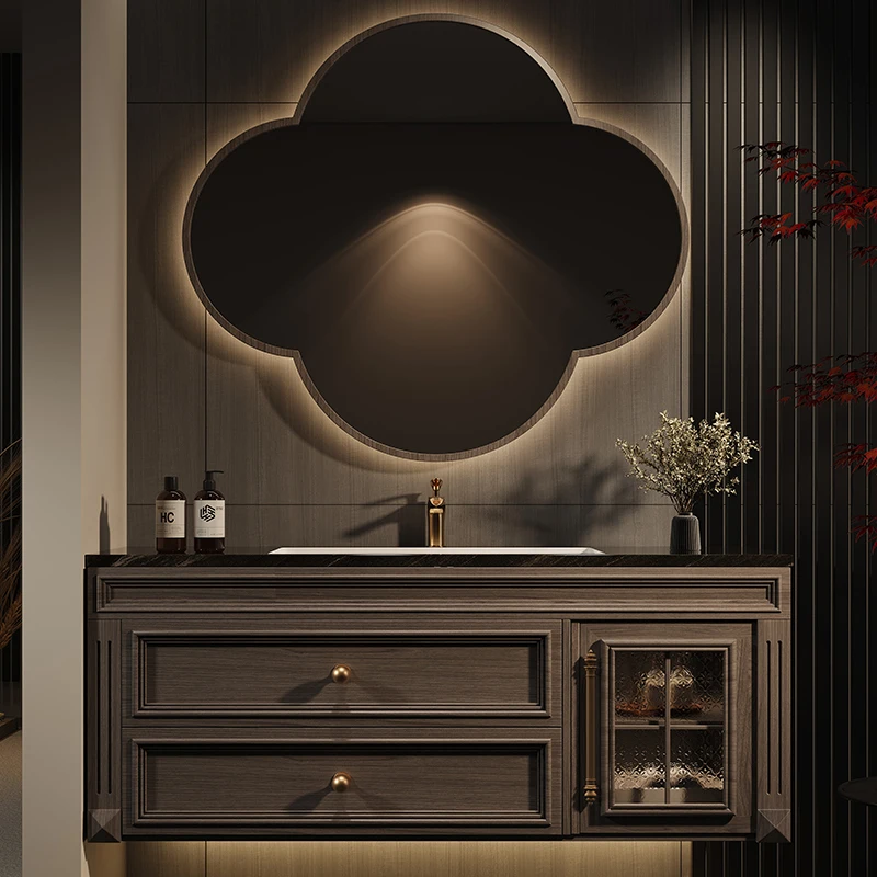 

Washbasin Toilet Bathroom Cabinets Vintage Vanity Mirror Storage Bathroom Cabinets Makeup Solid Wood Meuble Toilette Furniture