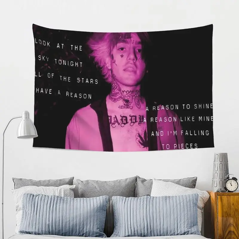 VIKAMA Pink Purple Retro Lil Peep Rapper Portrait Text Tapestry Background Hanging Gabby Wall Decoration Room Decoration