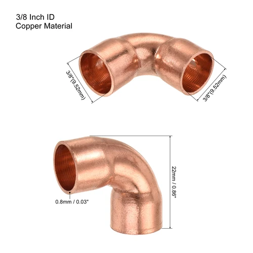 Imagen 2 del producto 3-10 Uds codo de 90 grados conector de tubería de cobre conexión de soldadura de giro corto 3/8 1/2 pulgadas ID extremo de cobre alimentación soldadura aire acondicionado