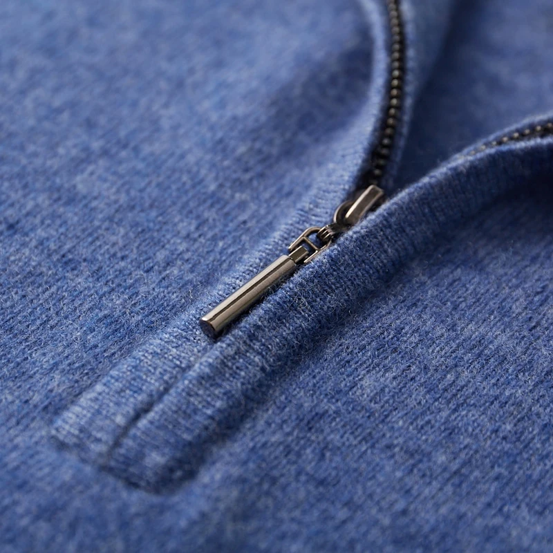 Jersey clásico de lana con cuello de cremallera para otoño e invierno, Tops, suéter de cachemira, nuevo jersey informal para hombre, suéter de lana merina de 100%