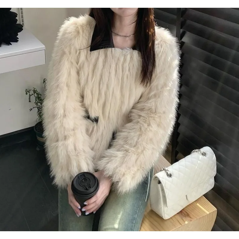 

Осень/зима 2022, новый стиль, экологически чистый синтетический мех, толстая и теплая короткая меховая куртка