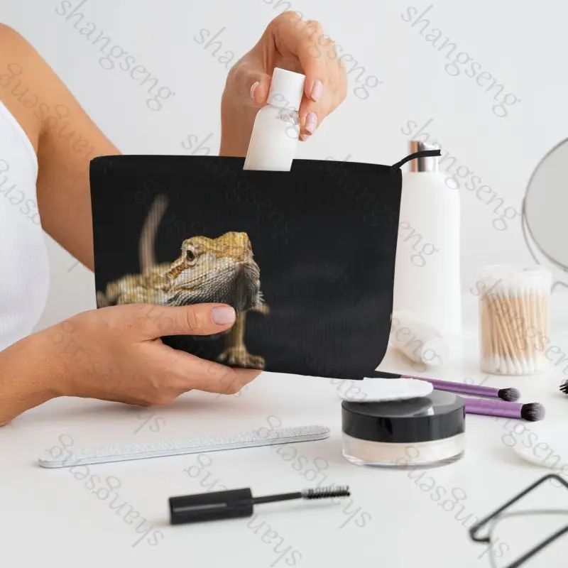 Sac à cosmétiques Dragon barbu Gecko à crête, sac de rangement de toilette, boîte de luxe pour femmes, voyage, fermeture éclair, sac de rangement imprimé en velours côtelé, cadeau