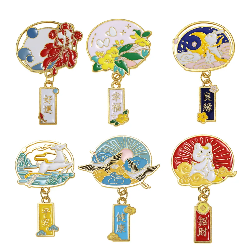 

Chinese Style Lucky Helthy Rich Best Wishes Enamel Pin Girls Brooches Backpack Clothes Funny Lapel Pin Badge Punk Jewelry