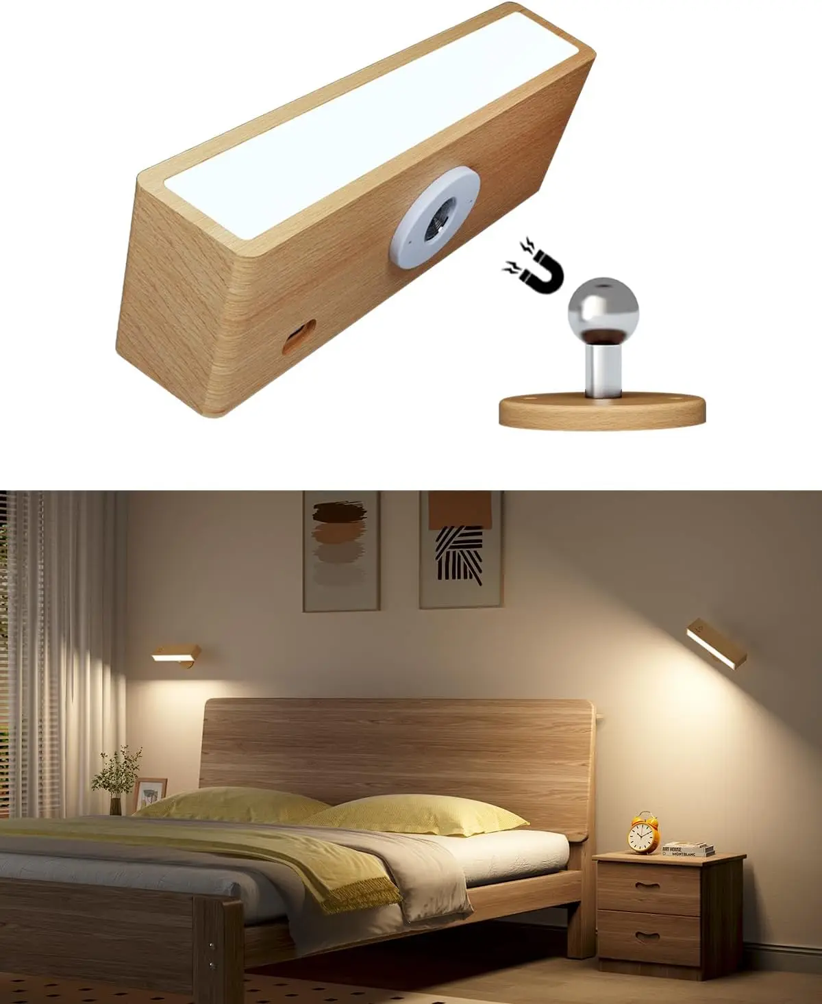 Nordic Wall Sconces Battery Operated Rechargeable Night Lamps 360 Rotation Dimmable Touchable Wall Reading Lights for Bedside