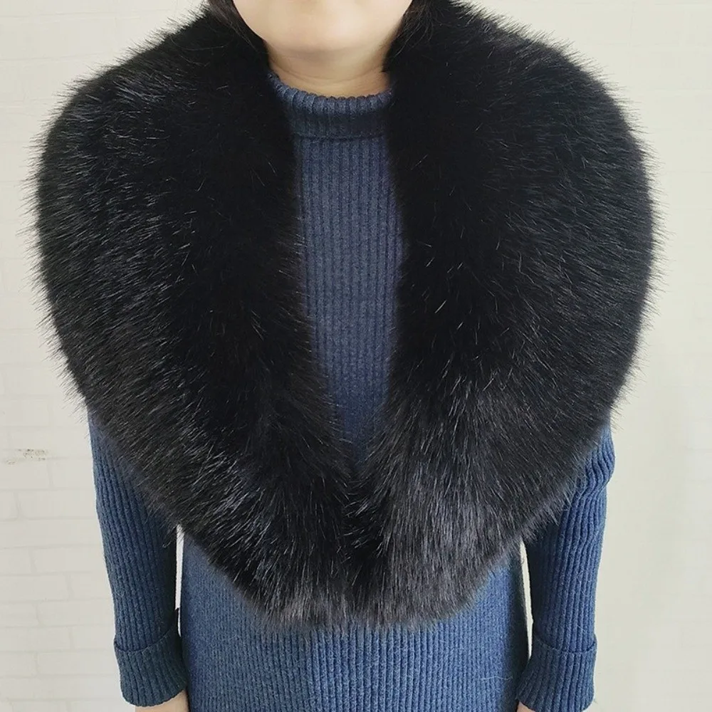 Large Size Faux Fur Collar Set V Shape Thick Warm Fur Cuff Set Oversized Detachable Decorative Fur Scarf For Women Winter