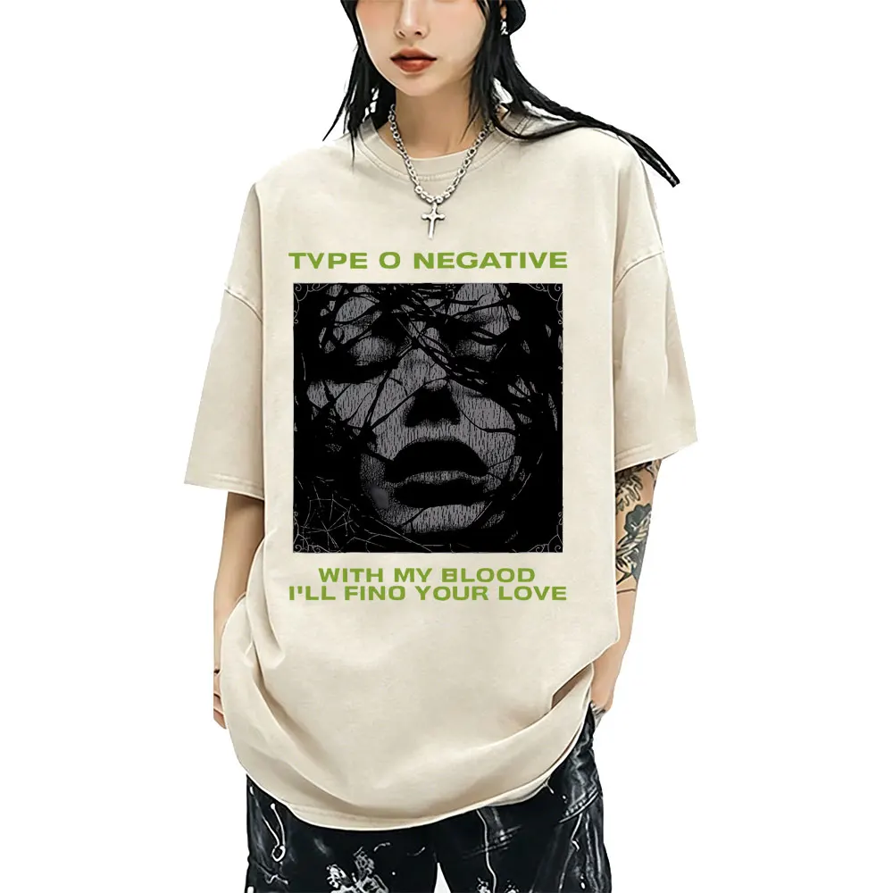 Washed Vintage Type O Negative with My Blood I'll Find Your Love T Shirt Men Women Rock Metal Gothic T-shirt Oversized T Shirts